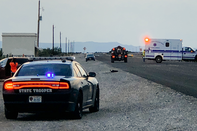 A 2016 Honda Civic was struck from behind while slowing to exit Highway 90 at the Prada Marfa art installation near Valentine last week. The car was hit by a 2010 Infiniti van with no injuries reported. TDPS said the cause of the accident was determined to be driver inattention and failure to control speed. -Advocate Photo / LM